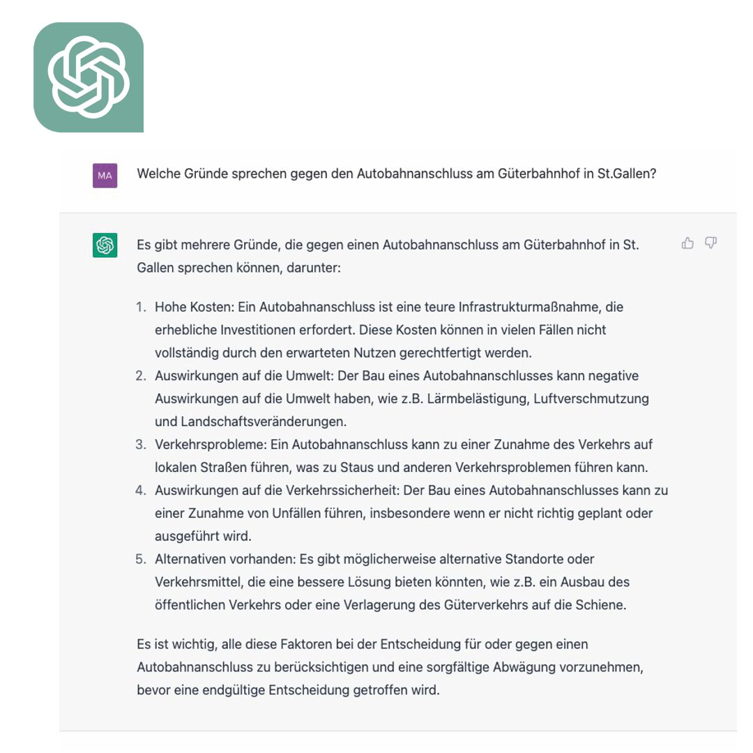 chatgpt gruende gegen einen autobahnaschluss am gueterbahnhof